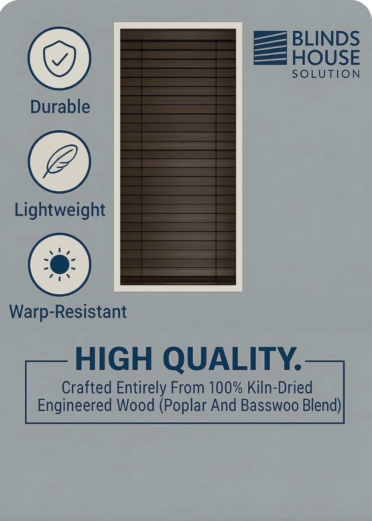 Blinds House Solution 2 Inch Real Wood Cordless Window Blinds, Custom Size, White, Inside or Outside Mount, Manual Tilt