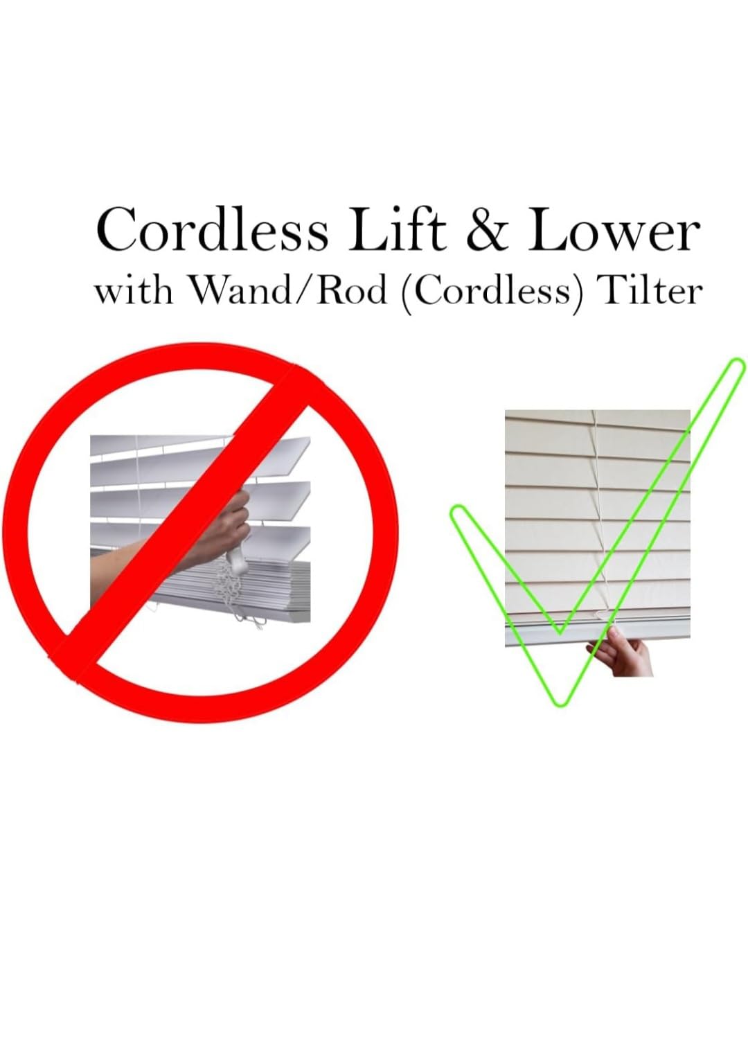 Blinds House Solution, Customizable Faux Wood Horizontal Cordless Window Blinds - 2 Inch Slats - White, Outside or Inside Mount, Cordless Faux Wood Blinds-Custom Window Blinds
