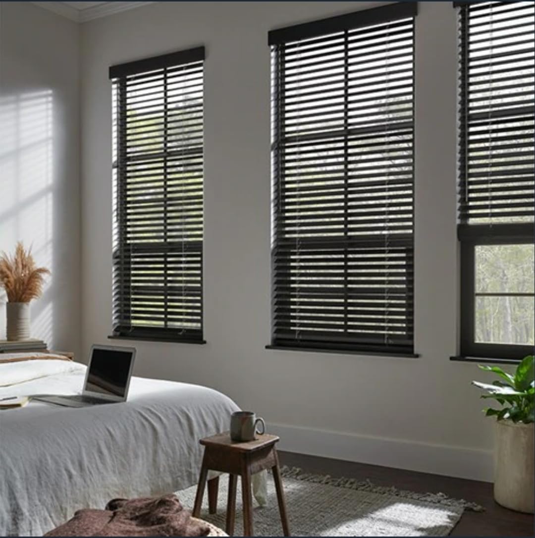 Blinds House Solution 2 Inch Real Wood Cordless Window Blinds, Custom Size, White, Inside or Outside Mount, Manual Tilt