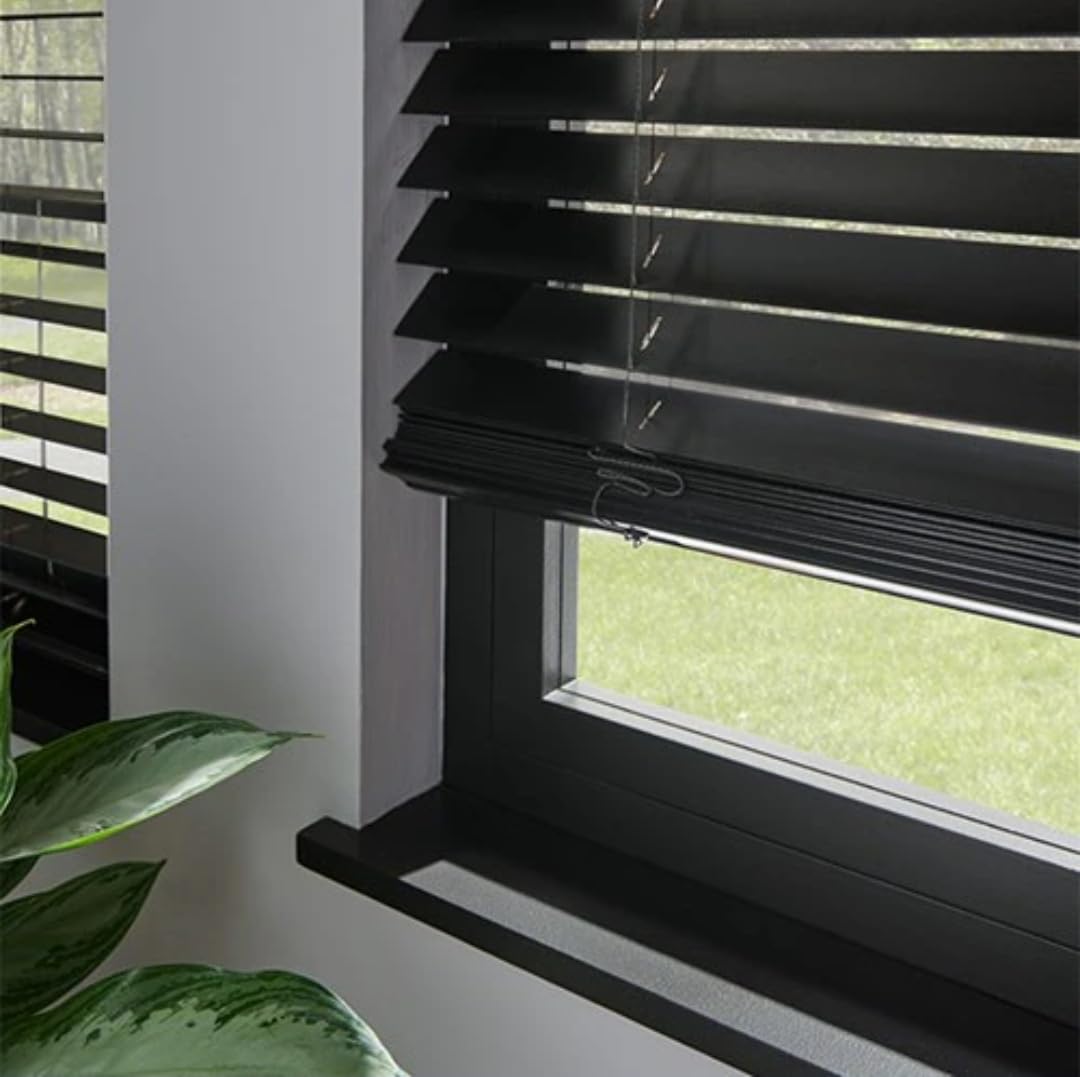 Blinds House Solution 2 Inch Real Wood Cordless Window Blinds, Custom Size, White, Inside or Outside Mount, Manual Tilt