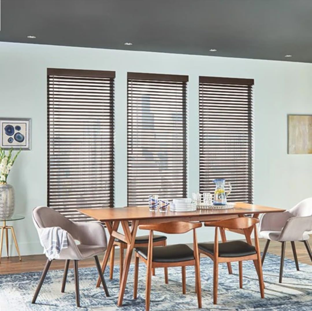 Blinds House Solution 2 Inch Real Wood Cordless Window Blinds, Custom Size, White, Inside or Outside Mount, Manual Tilt