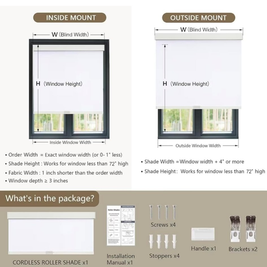 Blackout roller shades - measuring and package contents