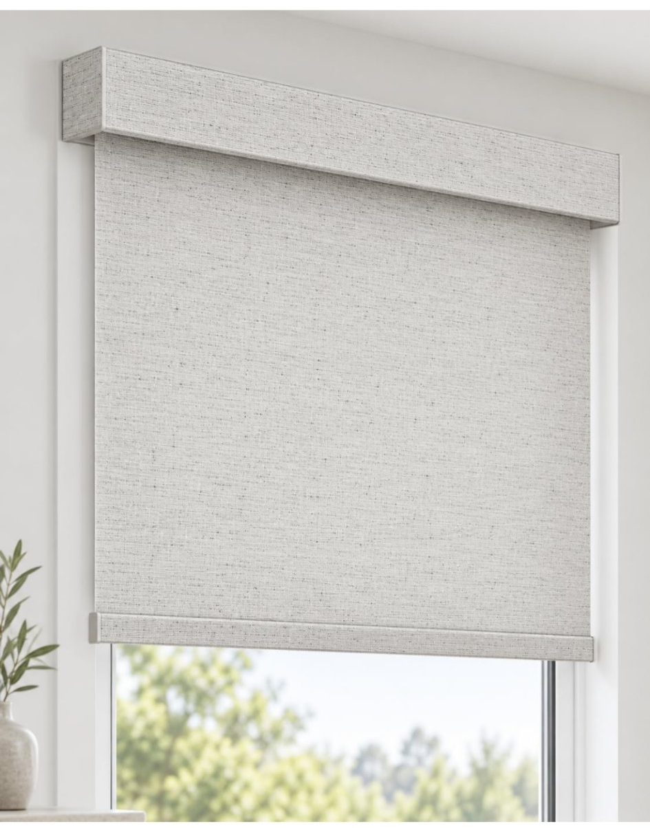 Blackout roller shades - close-up with valance