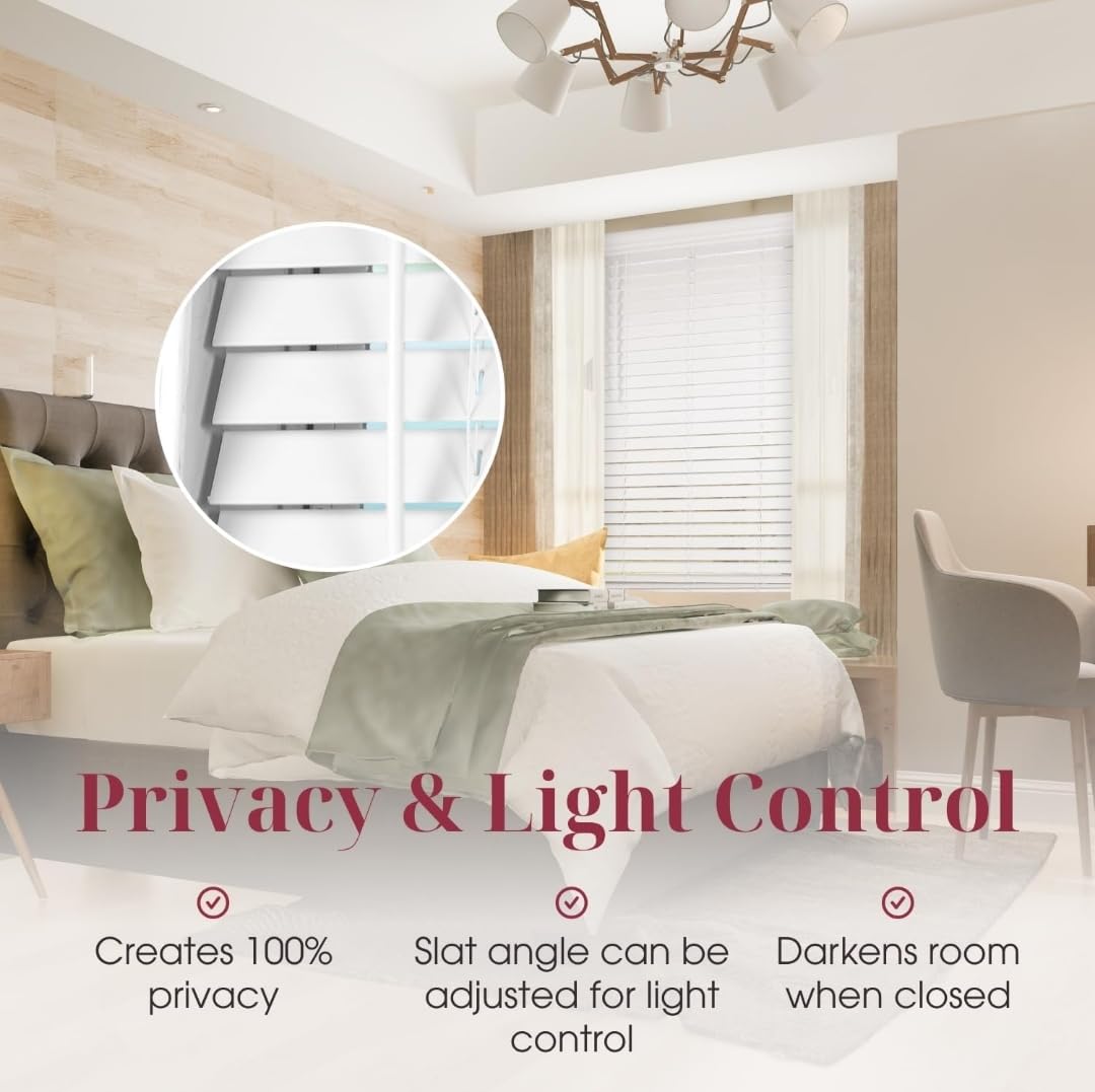 Blinds House Solution, Customizable Faux Wood Horizontal Cordless Window Blinds - 2 Inch Slats - White, Outside or Inside Mount, Cordless Faux Wood Blinds-Custom Window Blinds