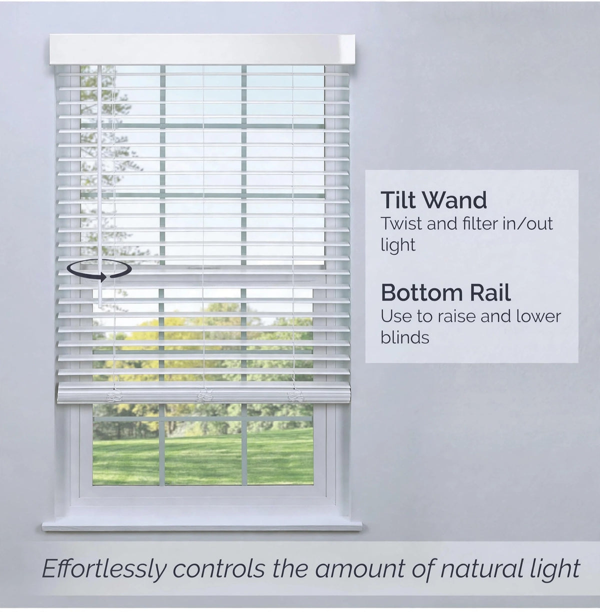 Tilt wand and bottom rail with modern flat valance