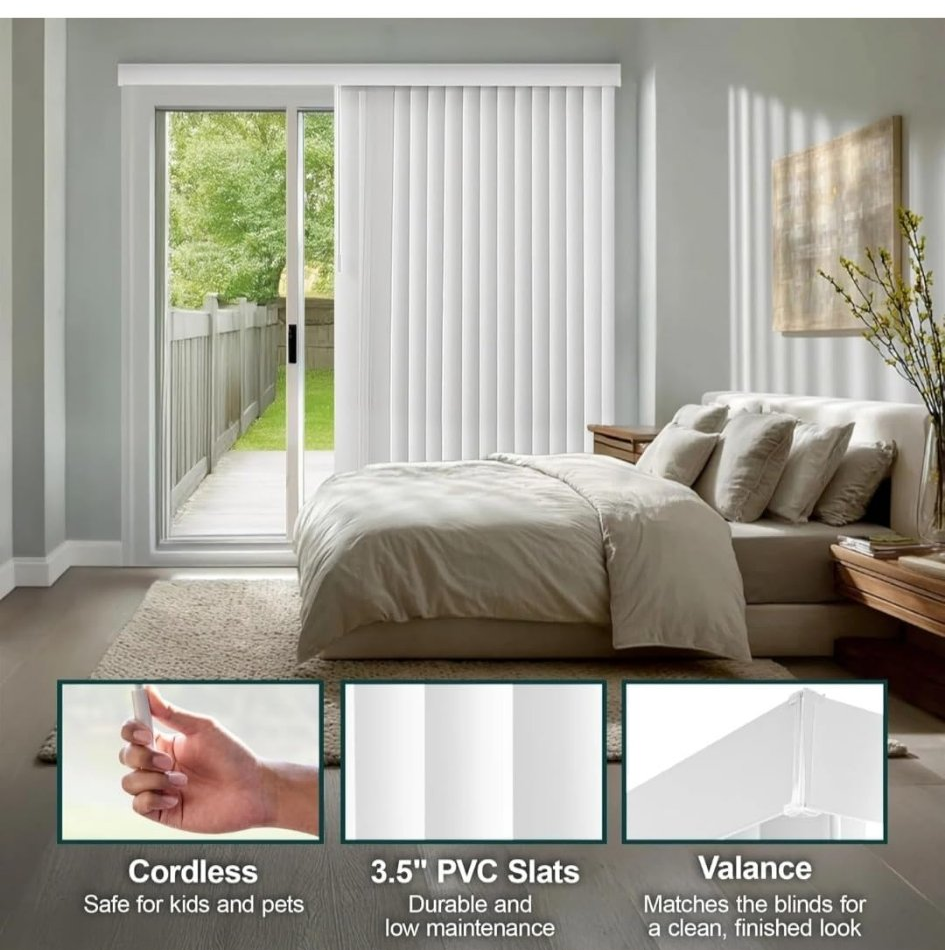 Vertical blinds - bedroom, cordless and slat details